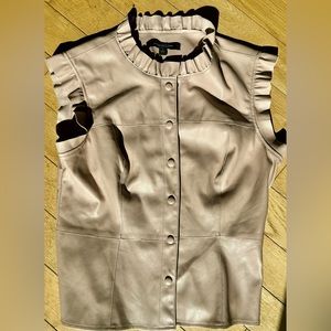 Marc New York Ruffled Collar Faux Leather Vest top L